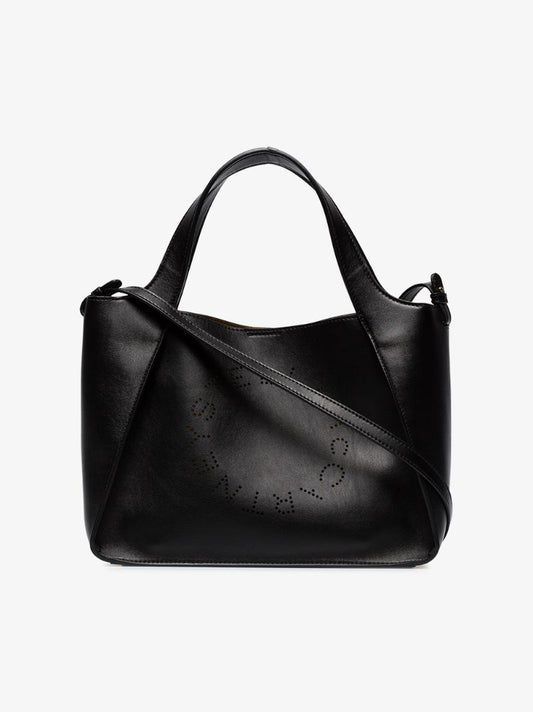 Black Stella Logo Perforated Faux Leather Cross Body Bag