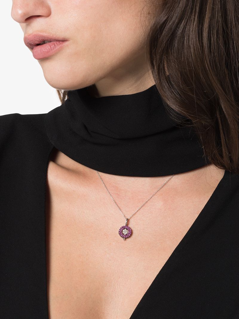 18k White Gold Mini Reverso Sapphire Pendant Necklace