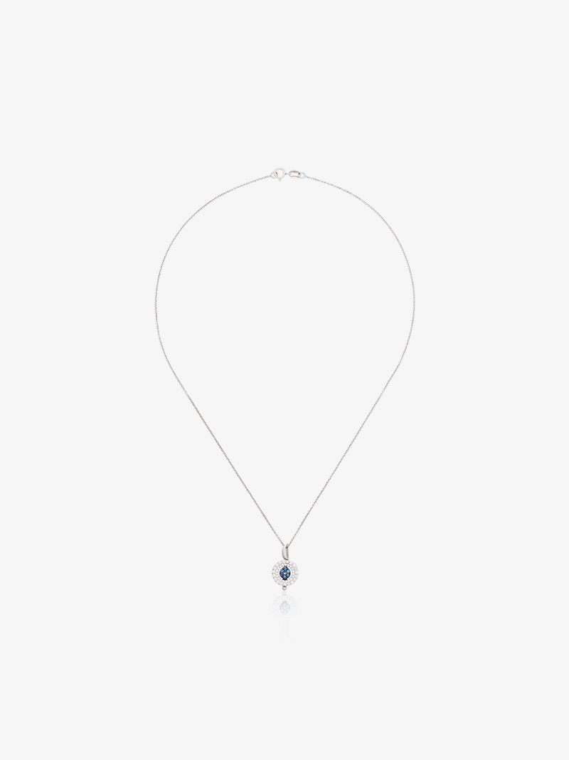 18k White Gold Reverso Mini Rounded Sapphire Pendant Necklace