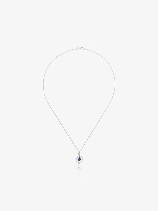 18k White Gold Reverso Mini Rounded Sapphire Pendant Necklace