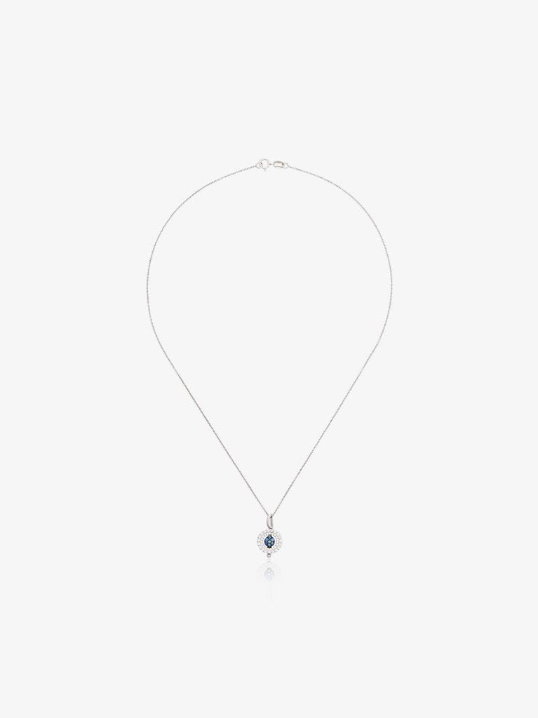 18k White Gold Reverso Mini Rounded Sapphire Pendant Necklace