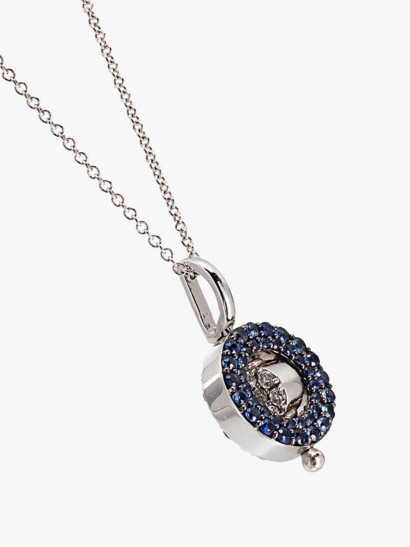 18k White Gold Reverso Mini Rounded Sapphire Pendant Necklace