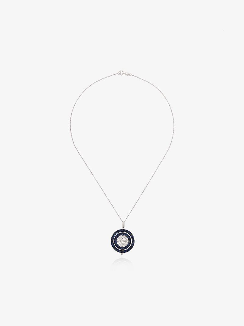18k White Gold Rounded Sapphire Pendant Necklace