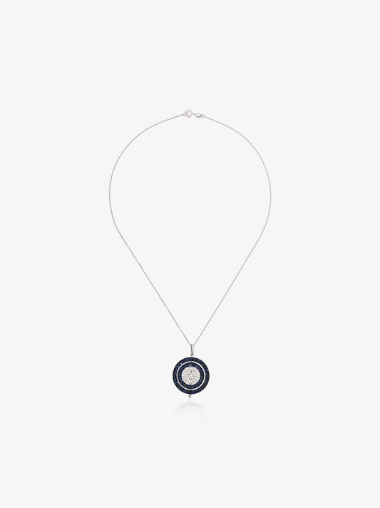 18k White Gold Rounded Sapphire Pendant Necklace