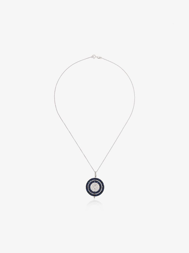 18k White Gold Rounded Sapphire Pendant Necklace