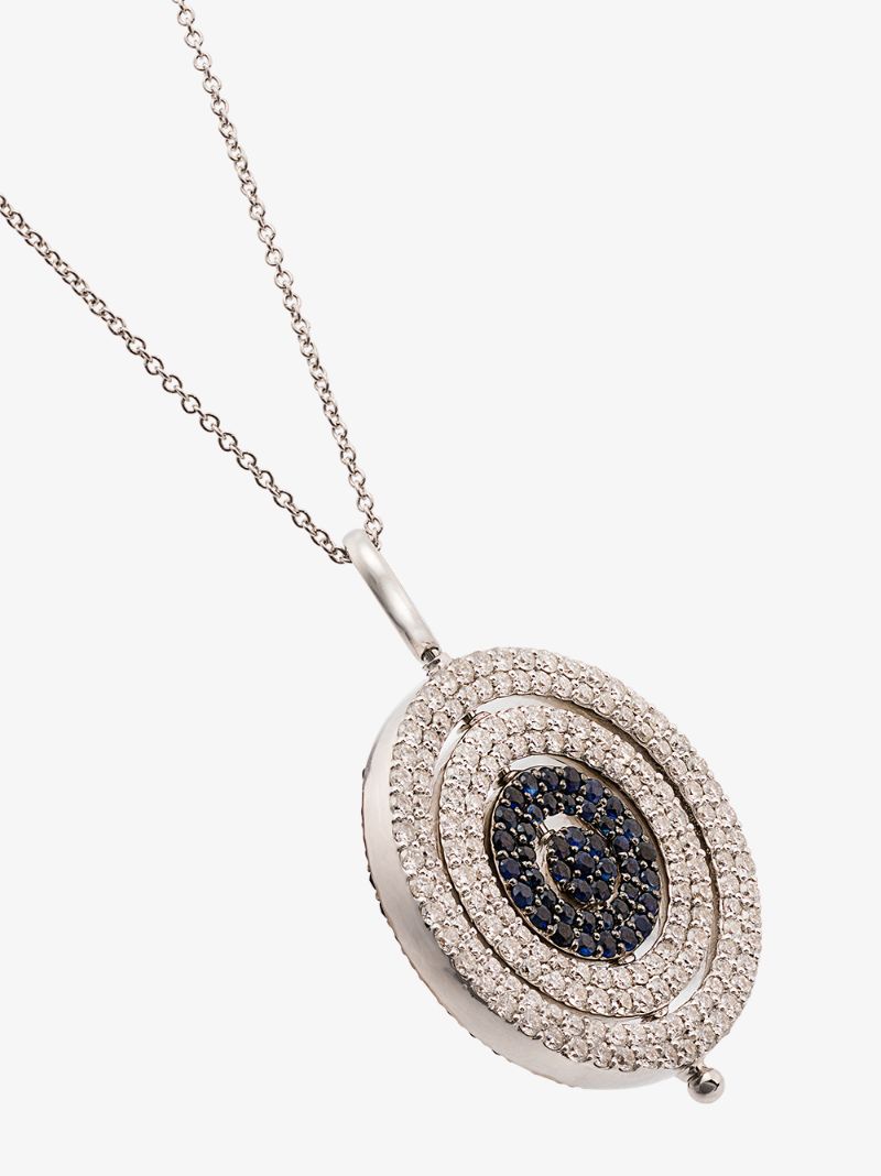 18k White Gold Rounded Sapphire Pendant Necklace