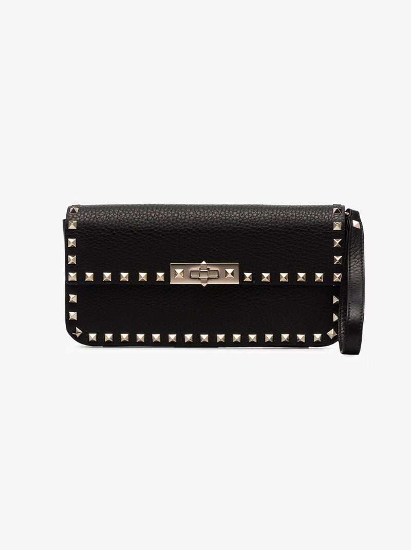 Garavani Black Rockstud Leather Clutch Bag