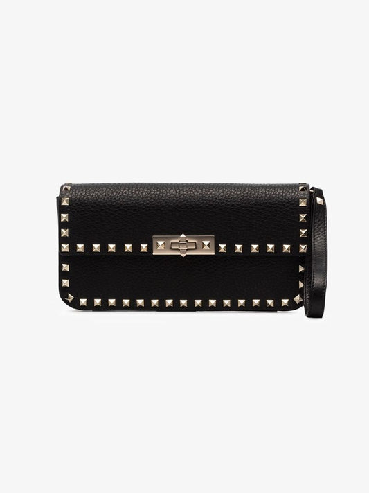 Garavani Black Rockstud Leather Clutch Bag
