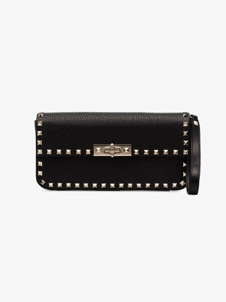 Garavani Black Rockstud Leather Clutch Bag