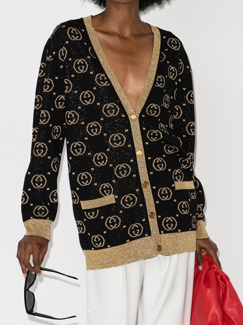 Gg Jacquard LamÃ_x0083_Â© Wool Cardigan