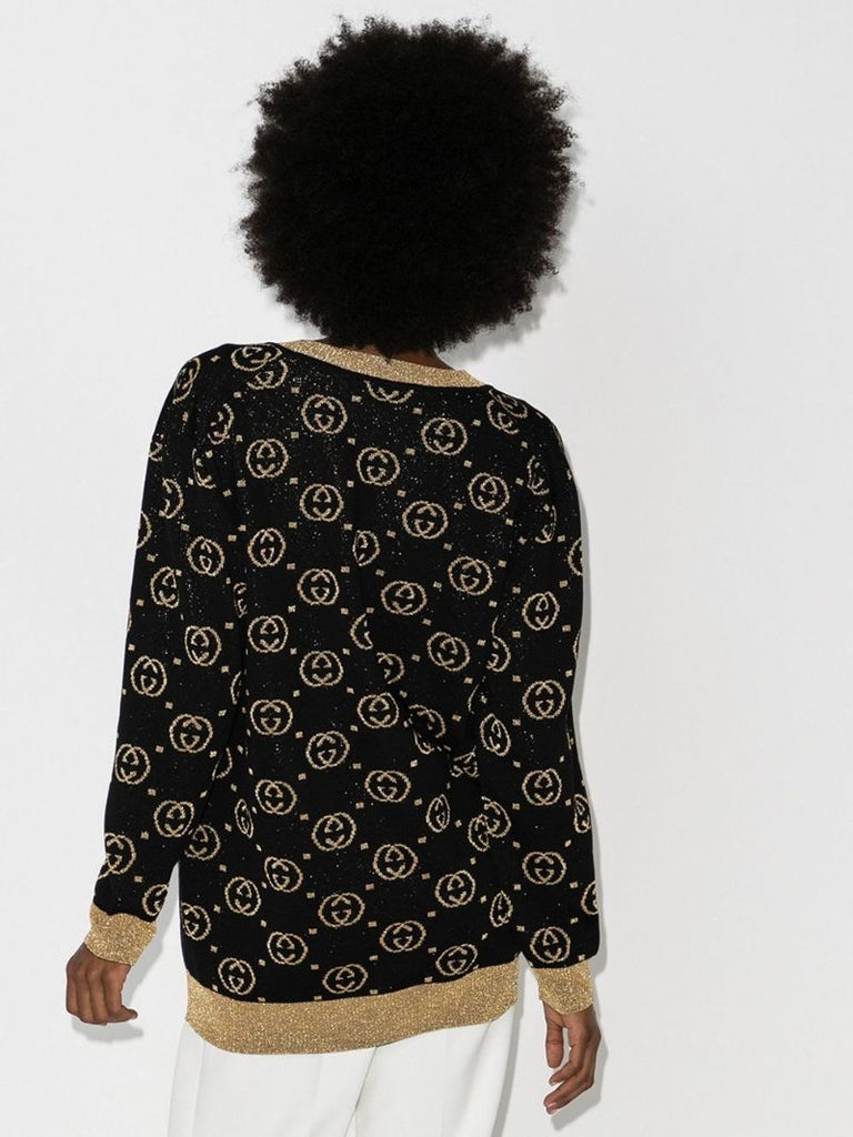 Gg Jacquard LamÃ_x0083_Â© Wool Cardigan