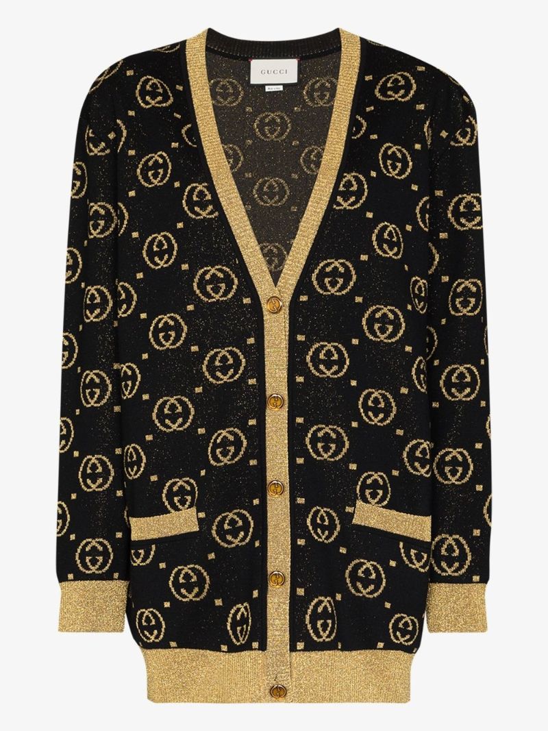 Gg Jacquard LamÃ_x0083_Â© Wool Cardigan