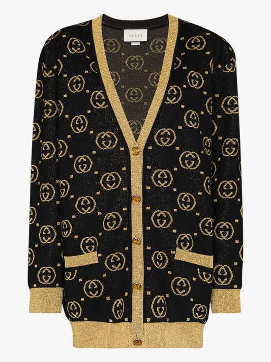Gg Jacquard LamÃ_x0083_Â© Wool Cardigan
