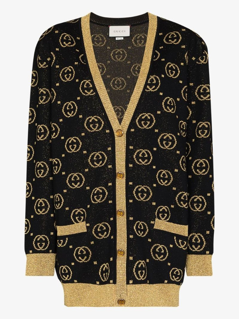 Gg Jacquard LamÃ_x0083_Â© Wool Cardigan