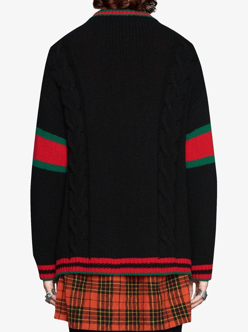 Web Stripe Cable Knit Wool Cardigan