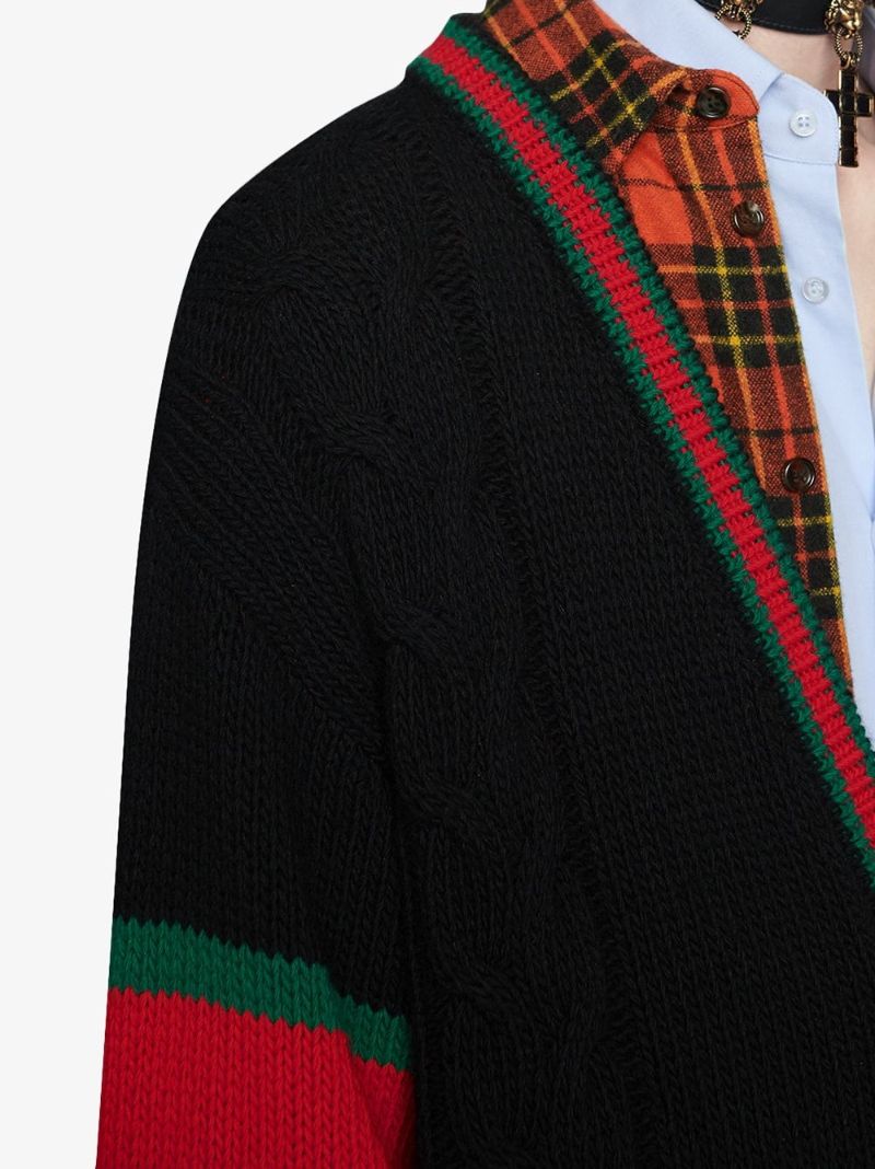 Web Stripe Cable Knit Wool Cardigan