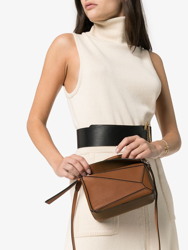 Brown Puzzle Mini Leather Shoulder Bag