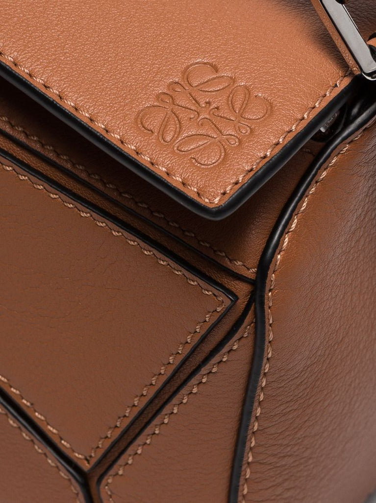 Brown Puzzle Mini Leather Shoulder Bag