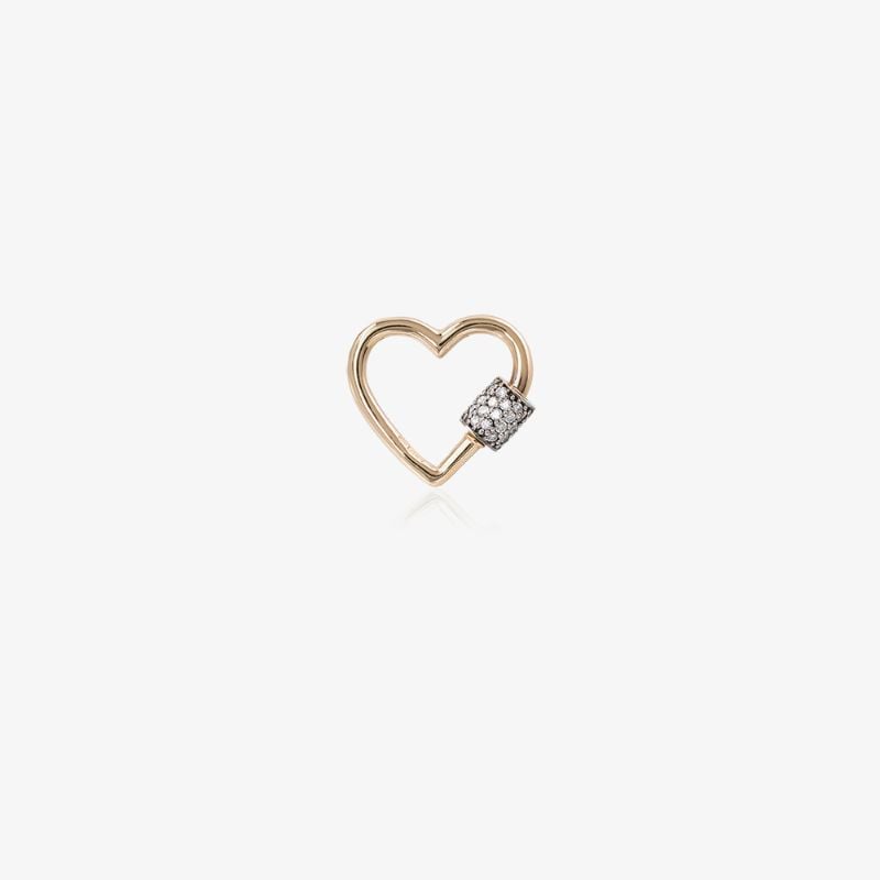 14k Yellow Gold Stoned Baby Diamond Heart Lock Charm