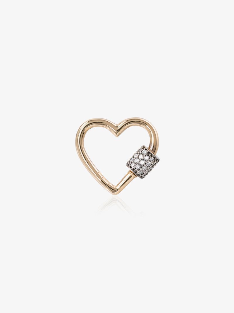14k Yellow Gold Stoned Baby Diamond Heart Lock Charm