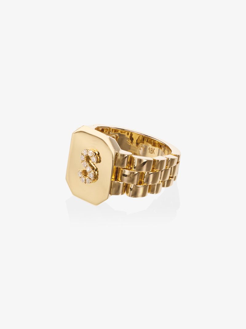 18k Yellow Gold Initial Diamond Signet Ring