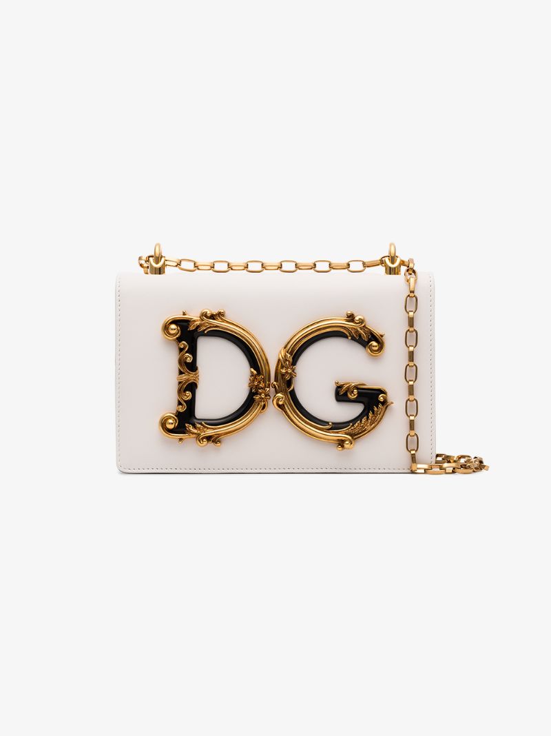 White Baroque Dg Logo Leather Cross Body Bag