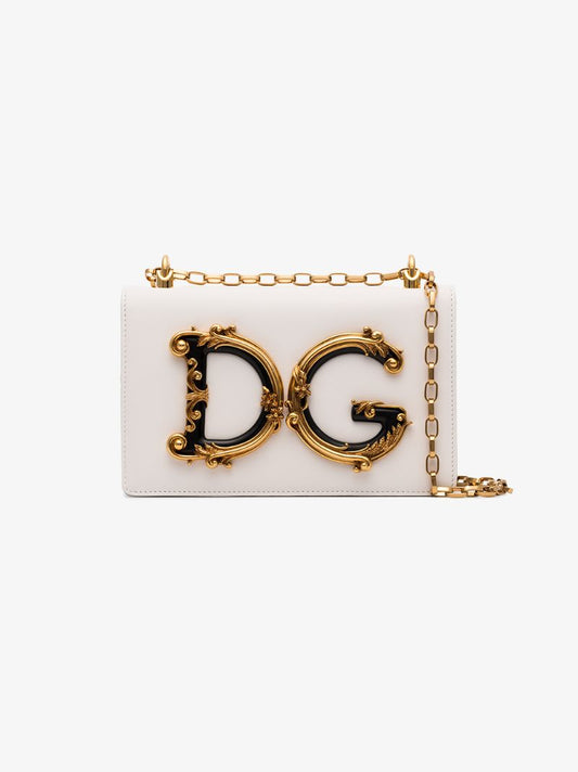 White Baroque Dg Logo Leather Cross Body Bag