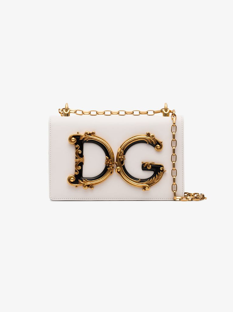White Baroque Dg Logo Leather Cross Body Bag