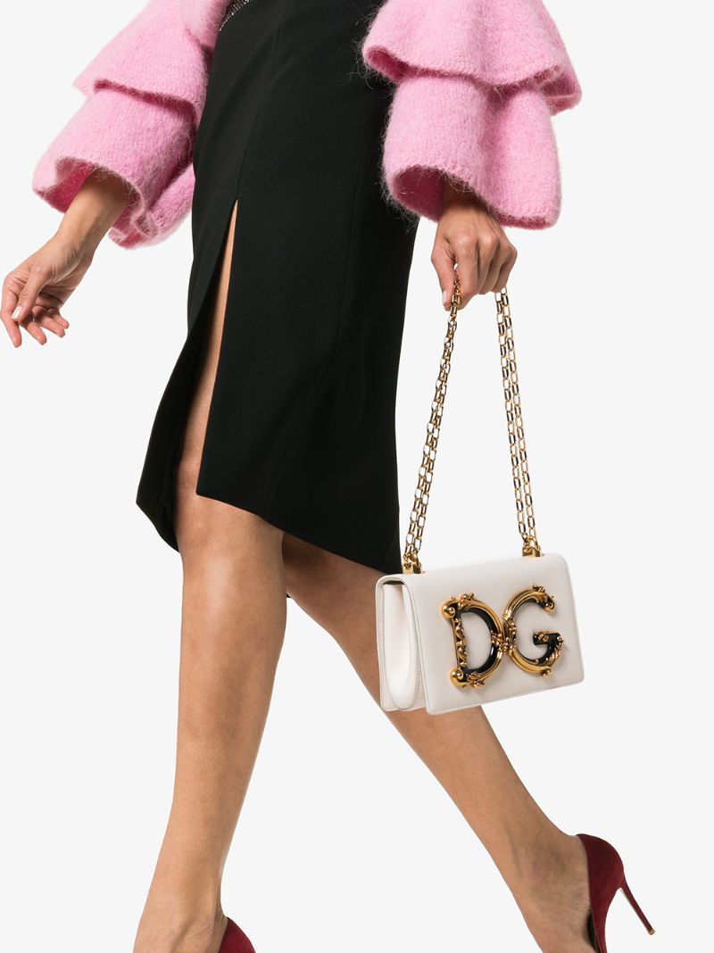 White Baroque Dg Logo Leather Cross Body Bag