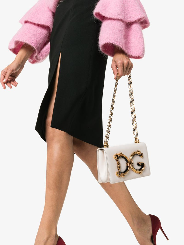 White Baroque Dg Logo Leather Cross Body Bag