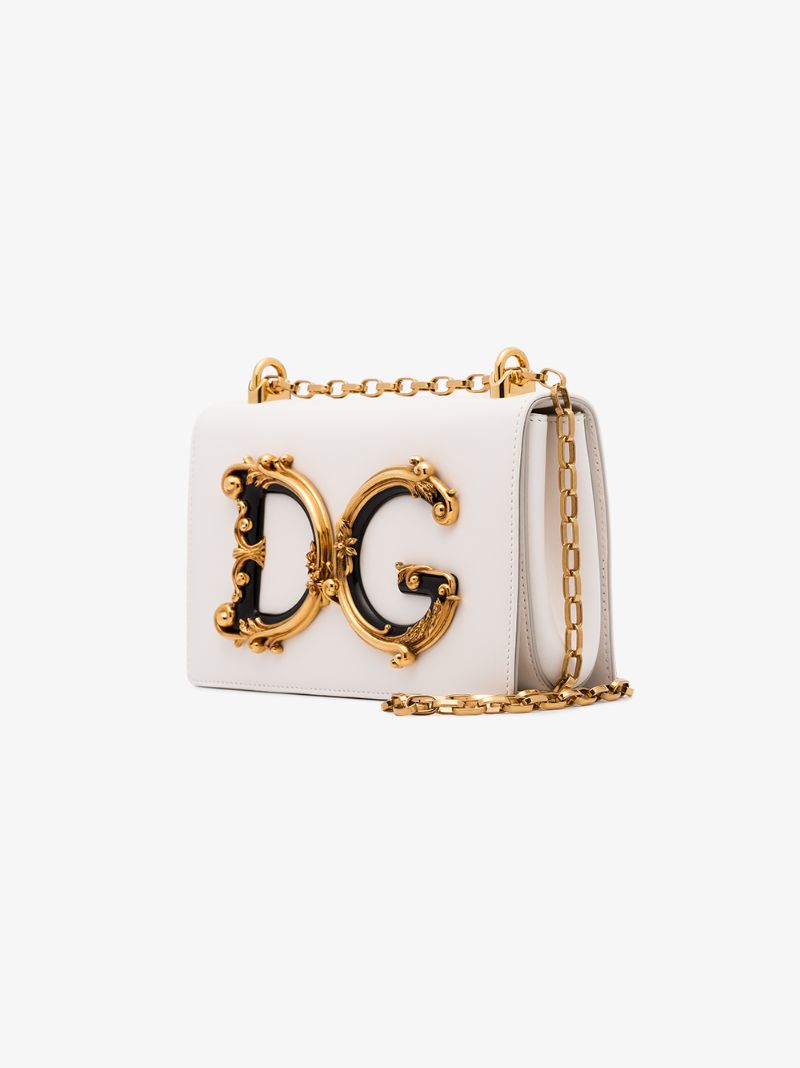 White Baroque Dg Logo Leather Cross Body Bag