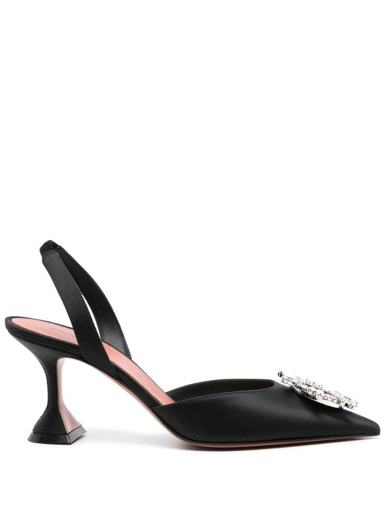 Black Begum 70 Satin Crystal Buckle Slingbacks