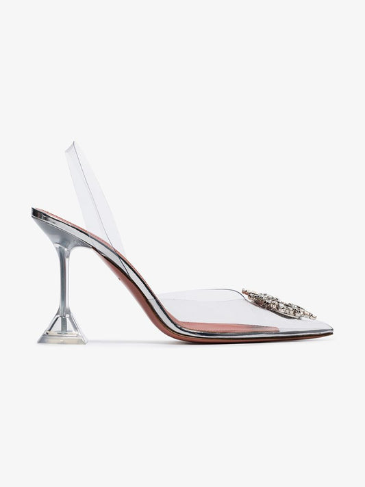 Transparent and Silver Tone Begum 95 Pvc Slingback Pumps