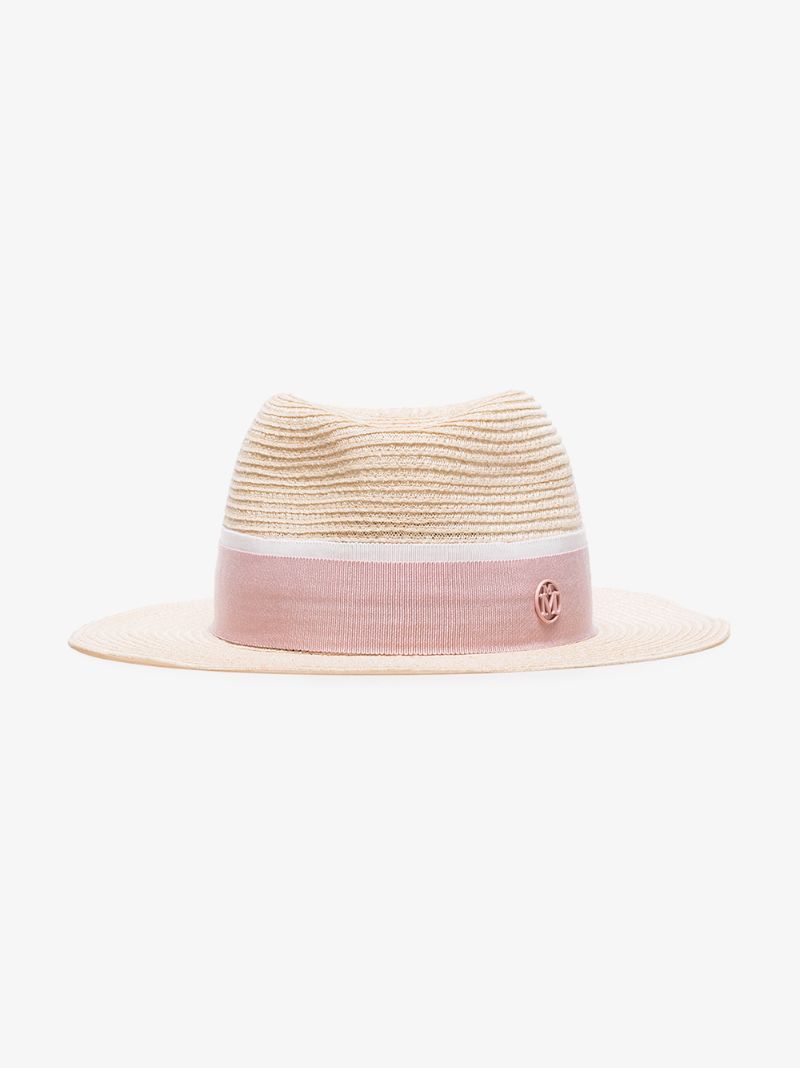 Pink Logo Embellished Straw Hat