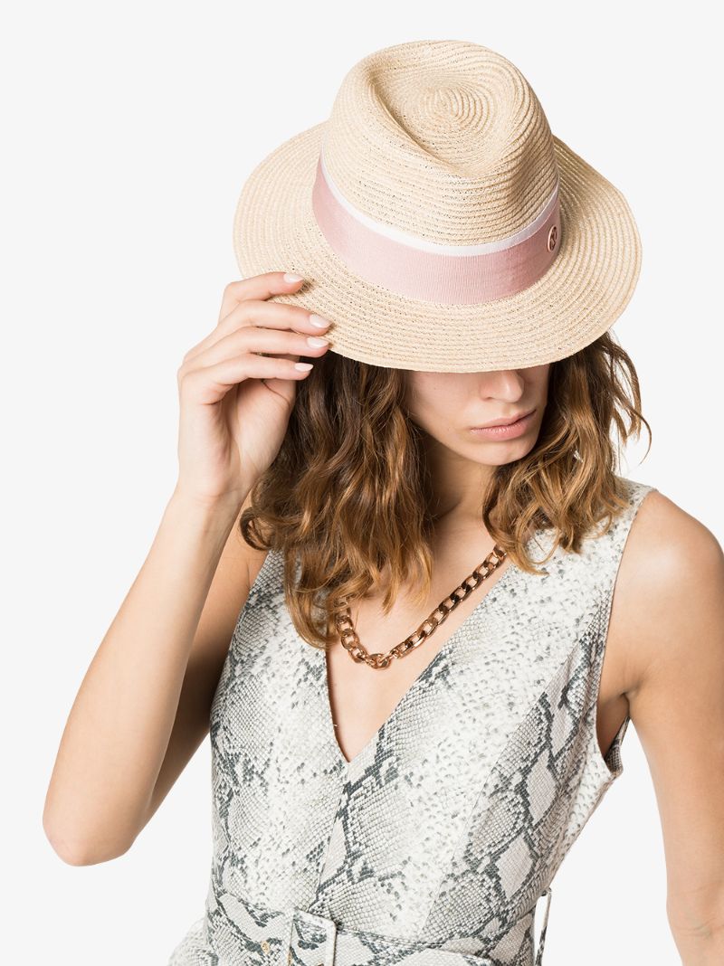 Pink Logo Embellished Straw Hat