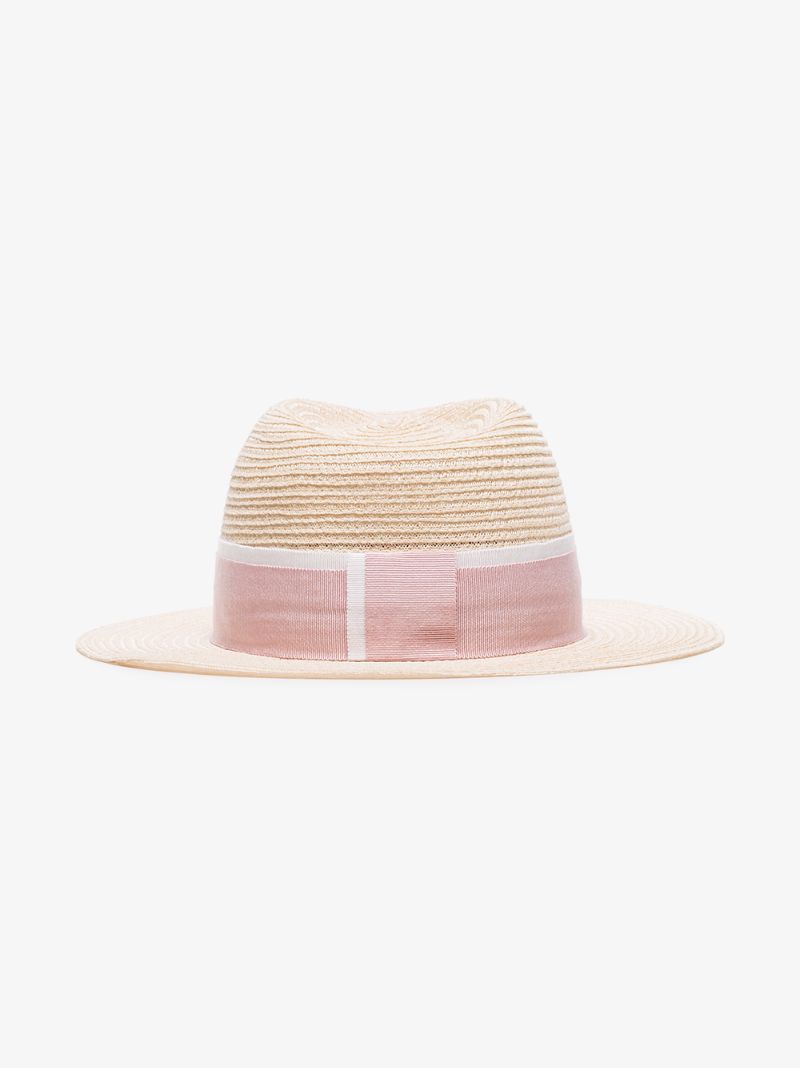 Pink Logo Embellished Straw Hat