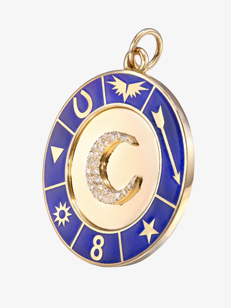 18k Yellow Gold Crescent Symbol Wheel Diamond Charm