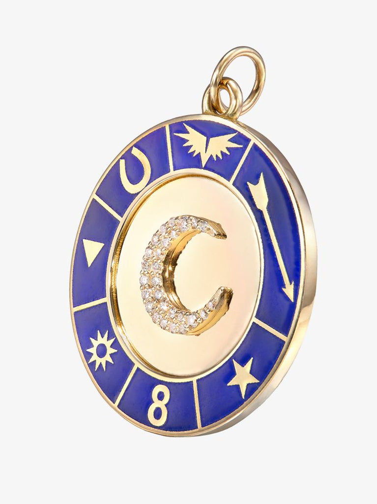 18k Yellow Gold Crescent Symbol Wheel Diamond Charm