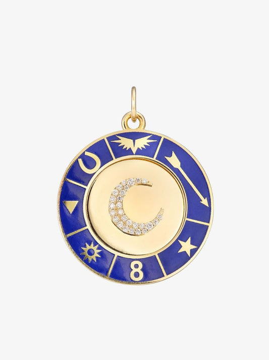 18k Yellow Gold Crescent Symbol Wheel Diamond Charm