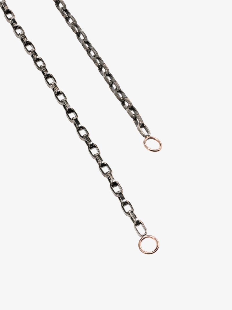Blackened Silver and 14k Rose Gold Biker Chain 24 Inch Necklace