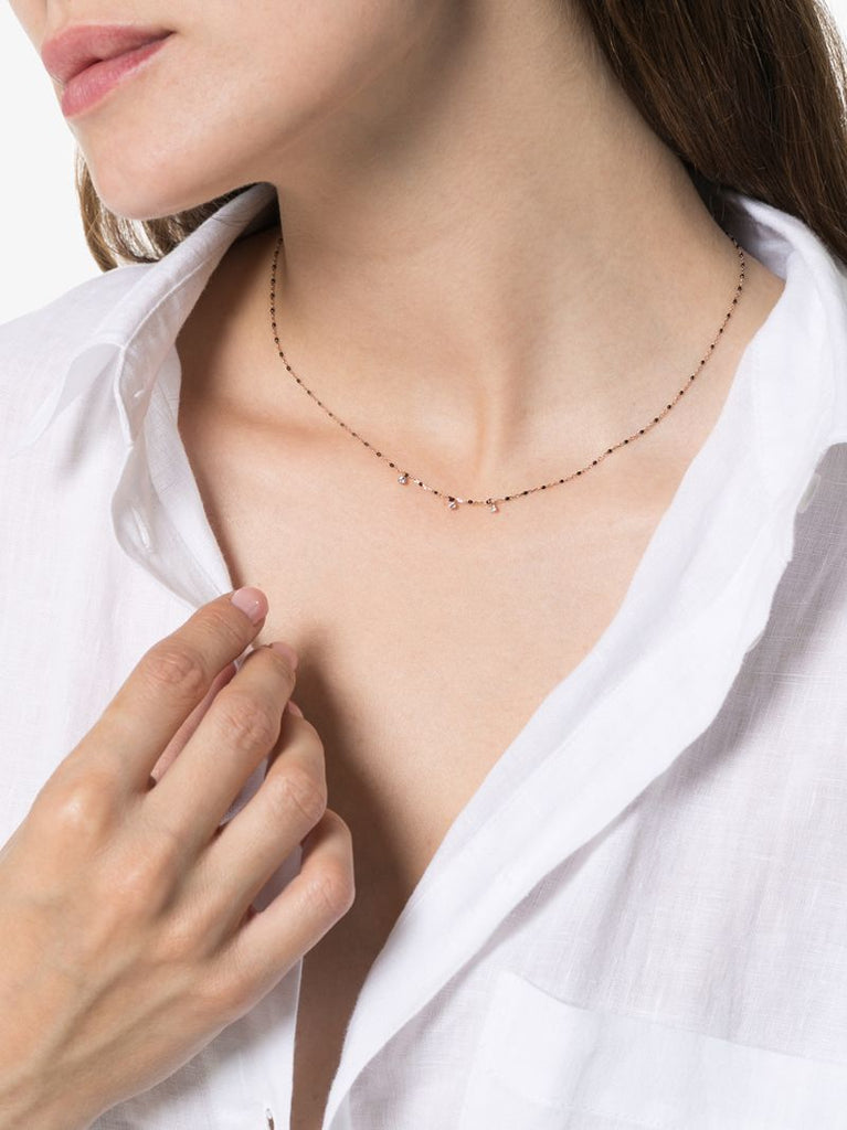 18k Yellow Gold Beaded Diamond Necklace