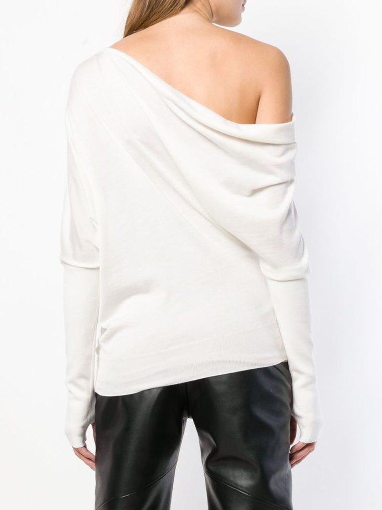 White One-shoulder Ruched Jumper