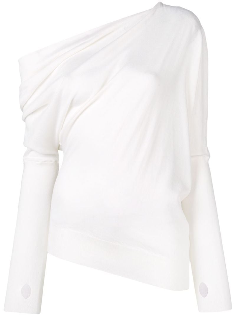 White One-shoulder Ruched Jumper