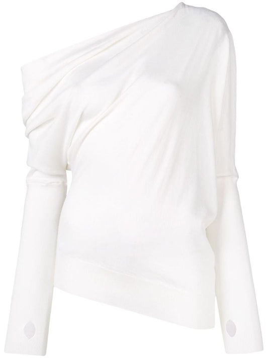 White One-shoulder Ruched Jumper