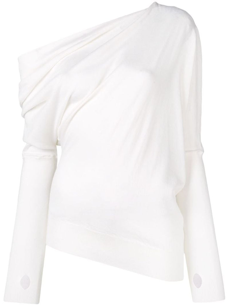 White One-shoulder Ruched Jumper