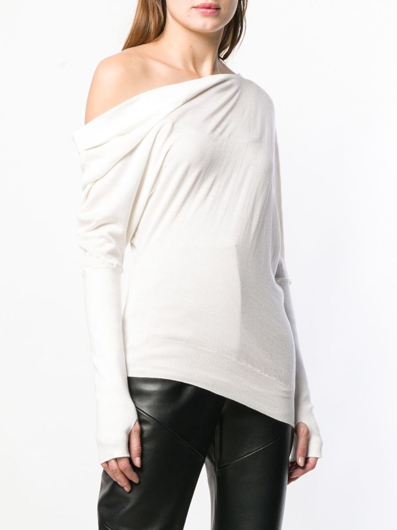 White One-shoulder Ruched Jumper