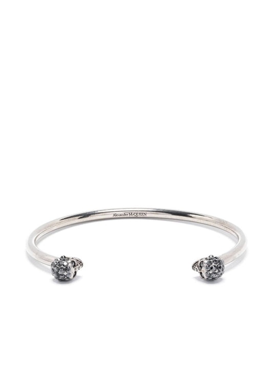 Silver-tone Crystal Skull Cuff Bracelet