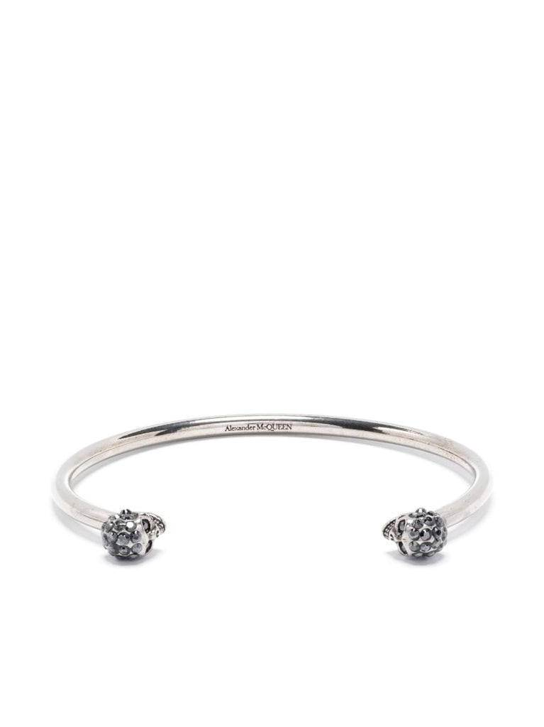 Silver-tone Crystal Skull Cuff Bracelet
