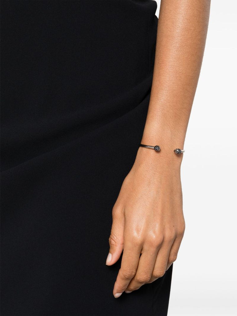 Silver-tone Crystal Skull Cuff Bracelet