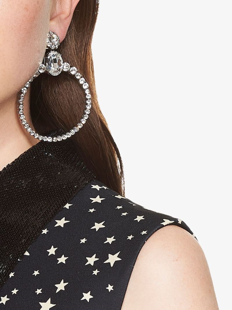 Silver Tone Crystal Hoop Earrings